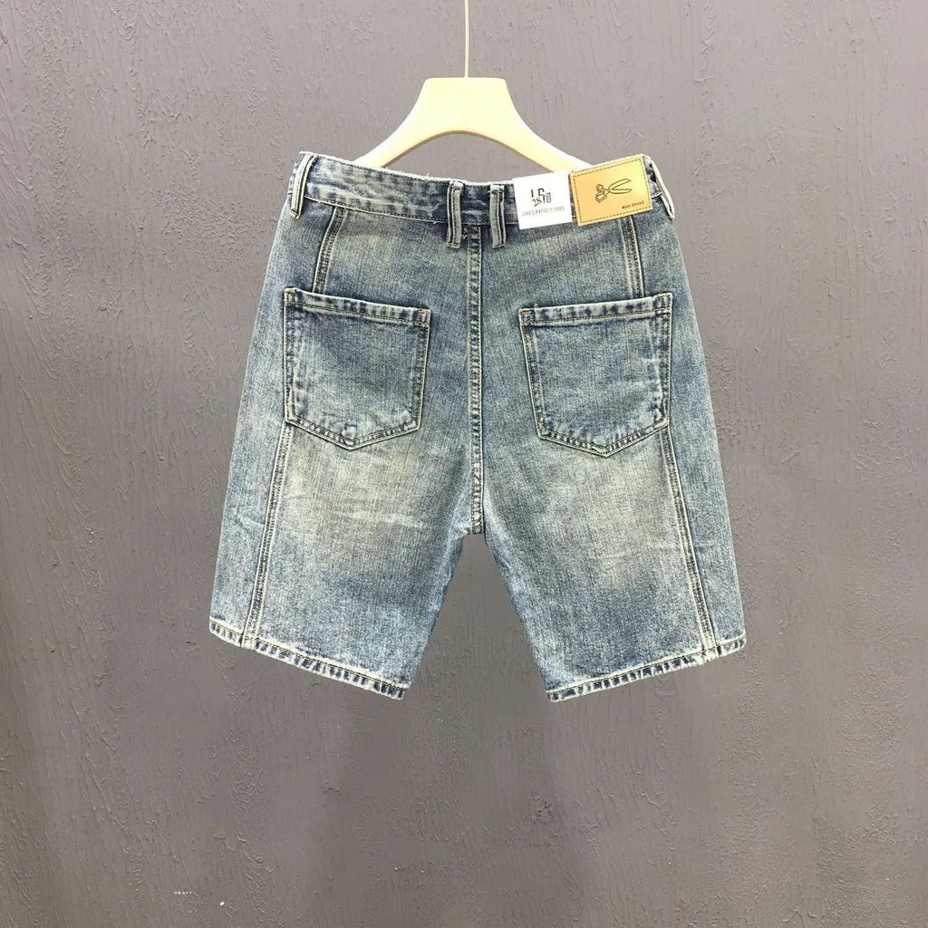 2026 Men Denim Shorts Summer New Style Thin Section Elastic Force Slim Fit Short Jeans Male Brand Clothing Light Blue Retro Blue