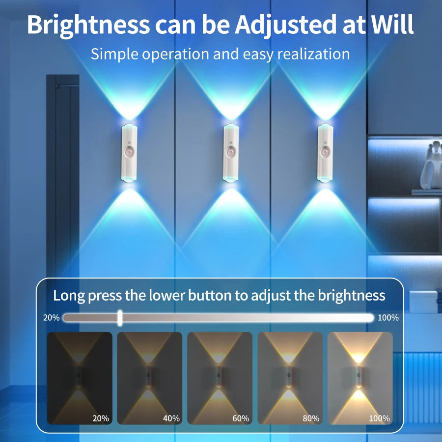Motion Sensor Wall Light Magnetic LED Wireless Wall Sunset Lamp Rechargeable Spotlight Bedroom Hallway Stairs Living Room Decor