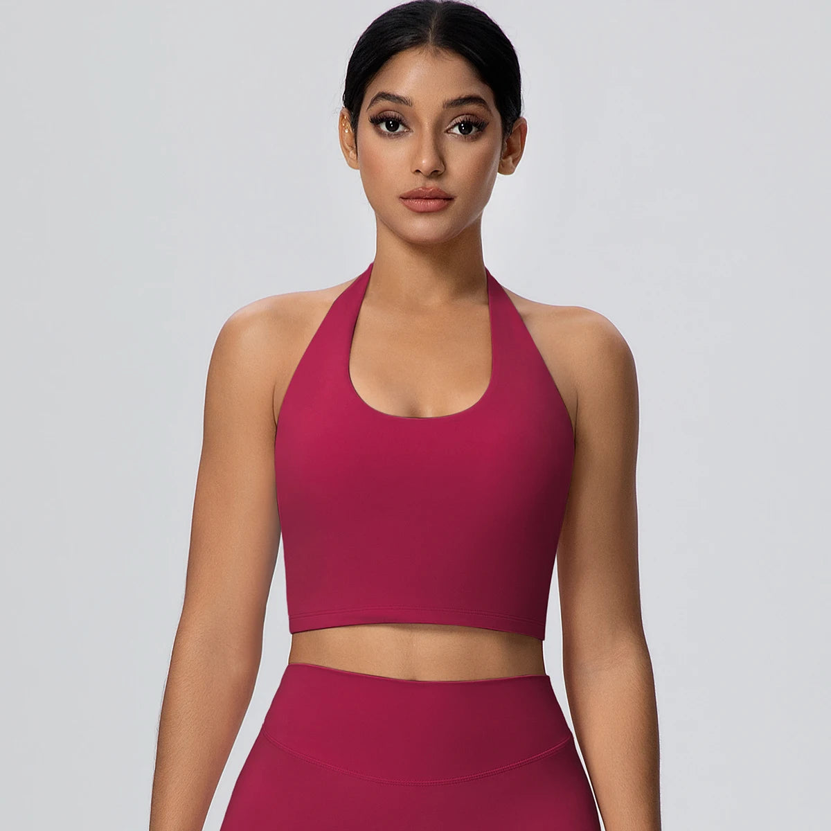 Woman Solid Color Sexy Neck Strap Bra Yoga Underwear With Chest Pad Backless Gather Shockproof Gym Workout Top Sports Yoga Bra