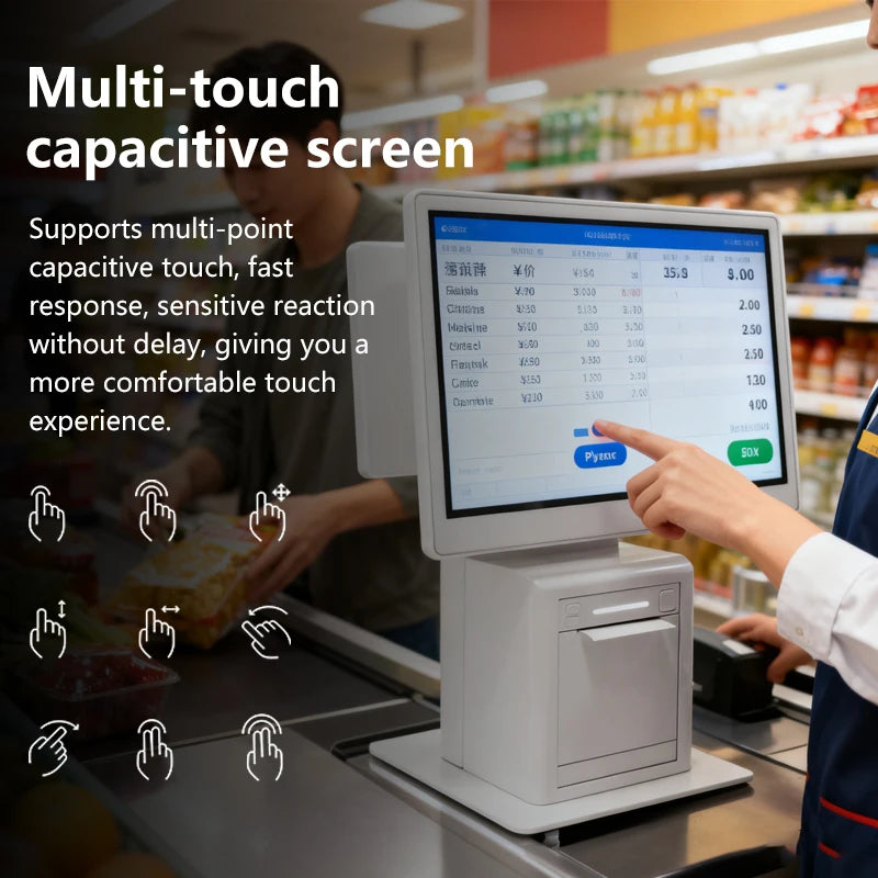 Dual Screen Touch Android Cash Register for Aliexpress, with Cash Drawer for Supermarkets Retail Stores Restaurants