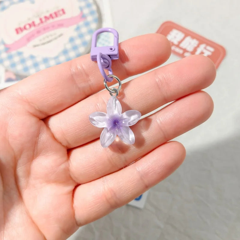 5Pcs Cute Color Cherry Blossom Resin Metal Key Chain For Women Girls Fashion Exquisite Key Bag Charm Jewelry Accessories Gifts