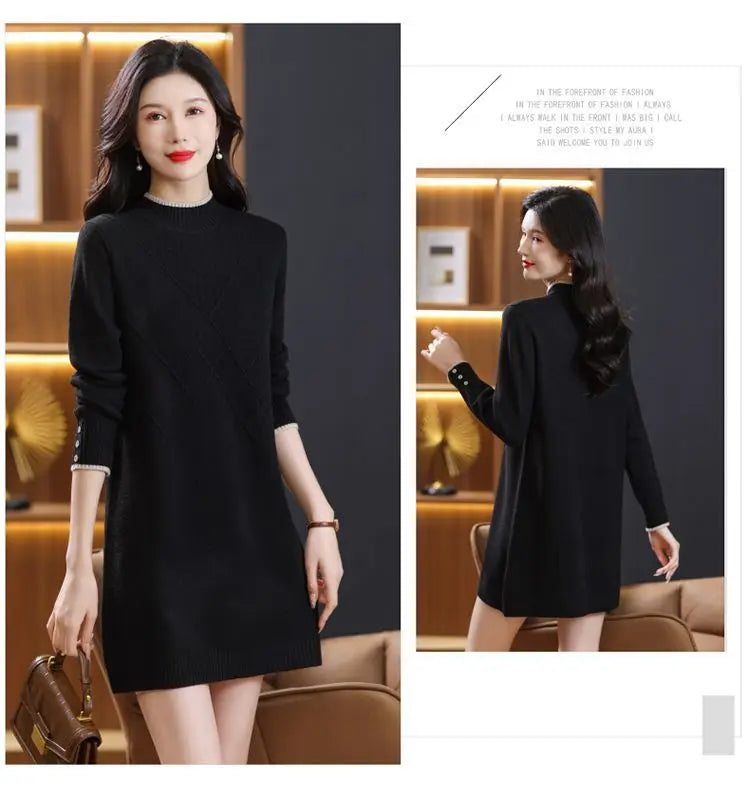 Women's Turtleneck Knitwear Top Long Sleeve Pullover Sweater Woman Clothing Fall Winter Knit Basic Blouse Wool Ladies Sweater