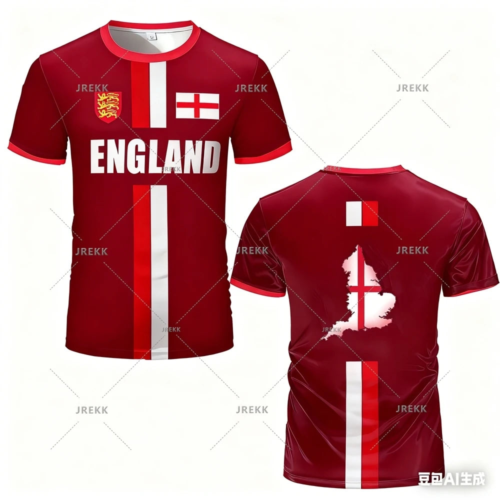 England Football Jersey Men's Sports T-shirts Maillot Football Oversized Quick Dry Tops Unisex Casual Tees Tops Y2k Mens Gifts