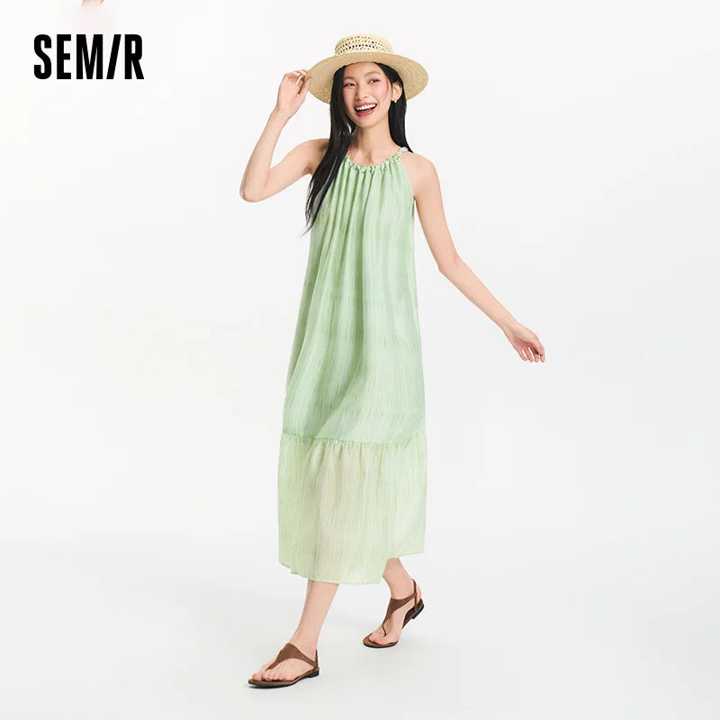 Semir Women Dress Bowknot Textured Halter Neck Vacation A Line Maxi 2026 Summer Romantic Fresh Elegant Soft Comfy Holiday Top