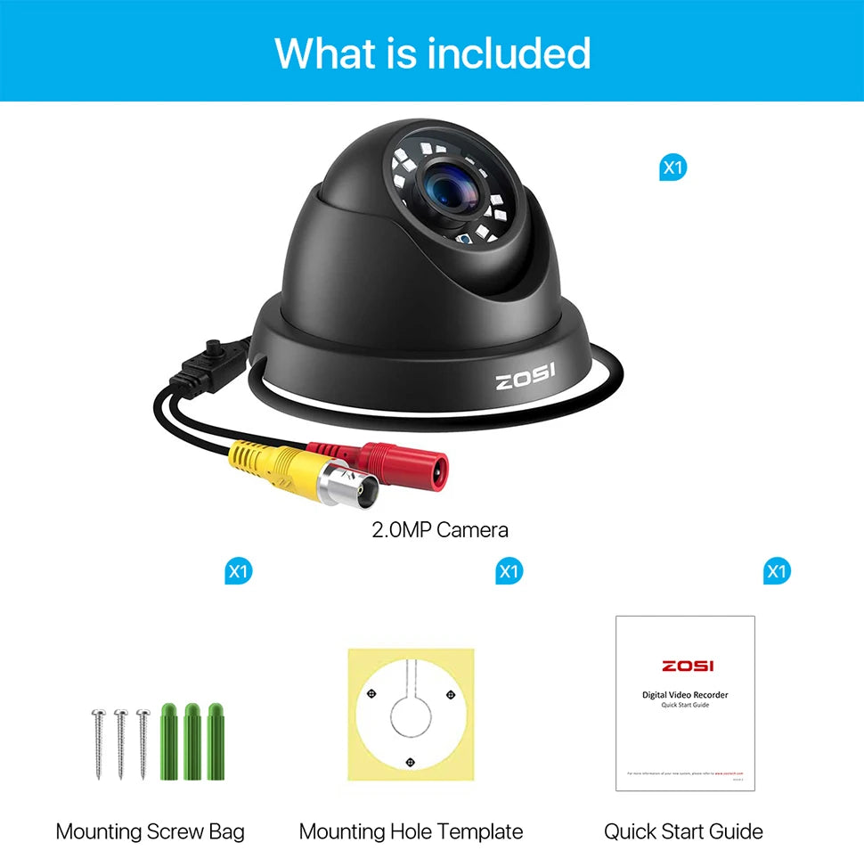 ZOSI 2MP CCTV Security Camera 1080P HD 4-in-1 AHD TVI CVI CVBS Weatherproof Home Dome Video Surveillance Camera for DVR System