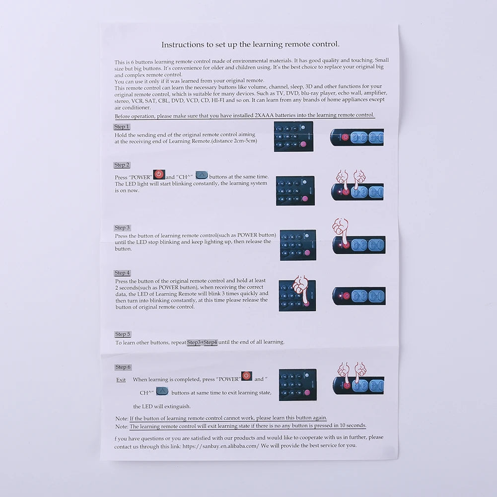 6-Key Learning Remote Controller for TV STB DVD DVB HIFI Wireless Control Television Controller for Home Smart Television Tools