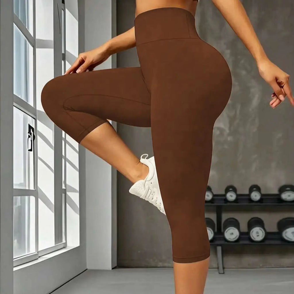 Solid Color Soft High Waist Cropped Yoga Legging Women Back Waist Pocket Sport Cropped Pants Tights Butter Athletic Gym