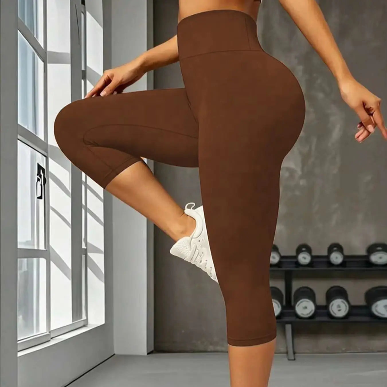 Solid Color Soft High Waist Cropped Yoga Legging Women Back Waist Pocket Sport Cropped Pants Tights Butter Athletic Gym