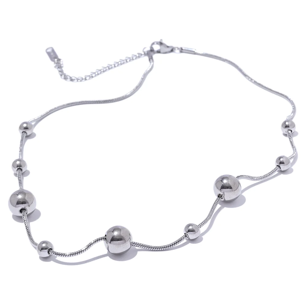 Yhpup High Quality Stainless Steel Round Beads Chain Statement Necklace for Women 18K PVD Plated Stylish Jewelry Rust Proof