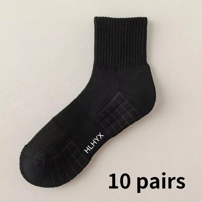 10pairs HLHYX Socks Men's Cotton Deodorant Winter Towel Bottom with Mid-tube White Stockings Thickened Sports Basketball Socks
