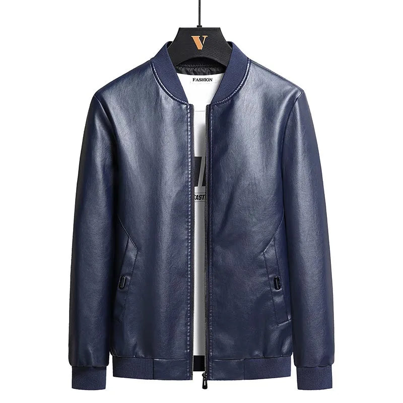 Leather Jacket Men Coats Plus Size 6XL 7XL 8XL Oversized Windproof Motorcycle Autumn Brand Fleece Black Zipper Winter Overcoat