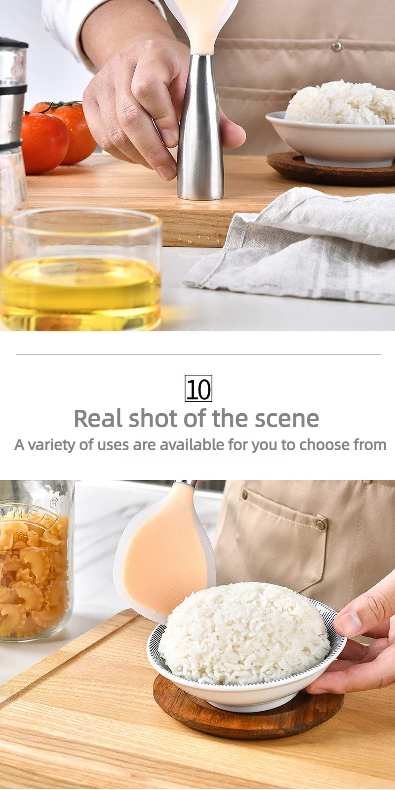 1Pcs Silicone Spoon Non-stick Cooking Spoon Anti-scalding Pot Rice High-temperature-resistant Spoon Durable Kitchen Gadgets