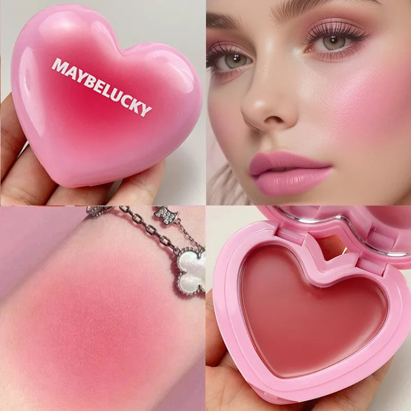3-in-1 Smooth Blush Cream Heart-Shaped Waterproof Long-lasting Matte Finish Easy to Wear Natural Color Lip Cheek Eye Makeup