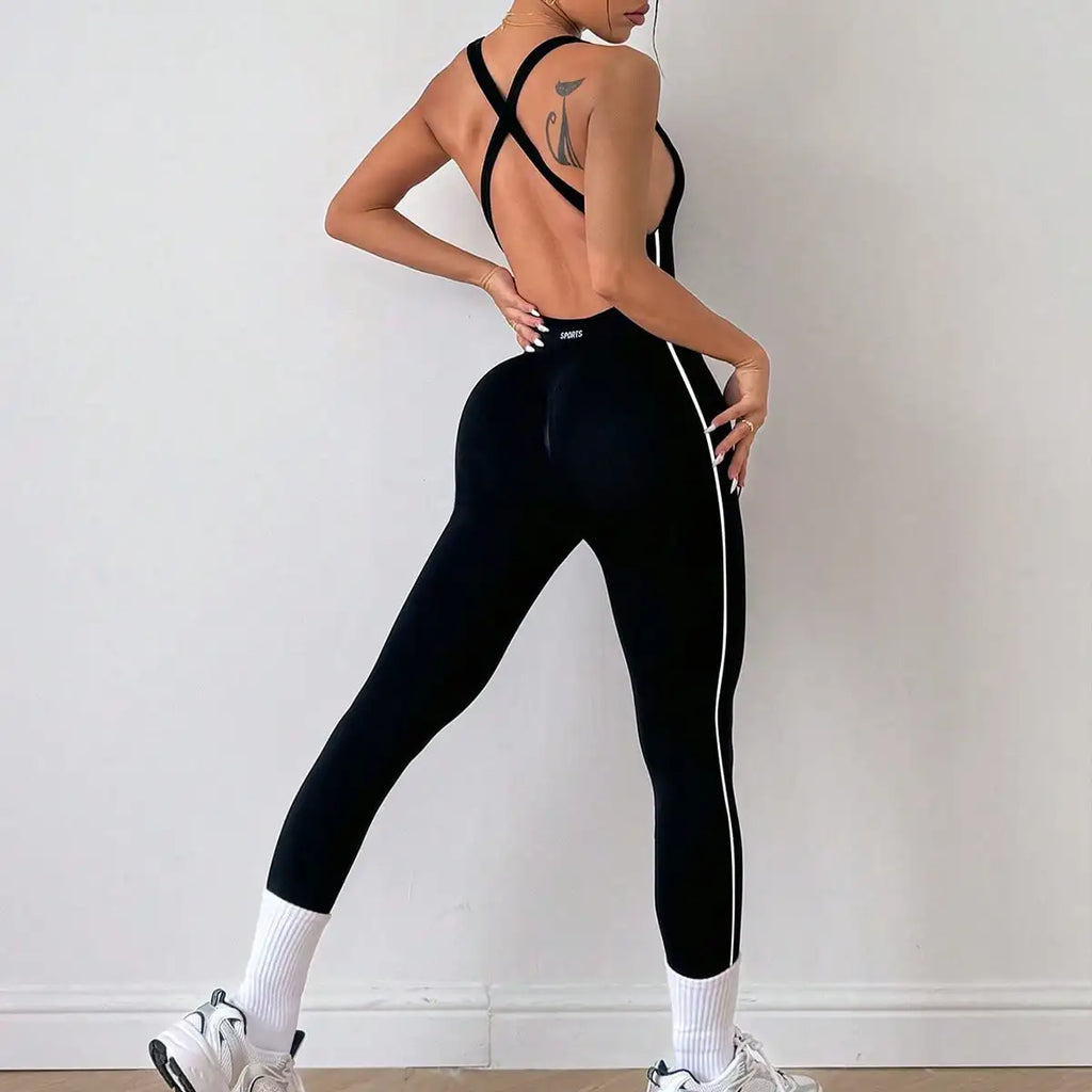 Cross Shoulder Strap Pants Jumpsuit Yoga Suit Fitness Suit Threaded Jumpsuit Seamless Exercise Quick Drying Yoga Jumpsuit