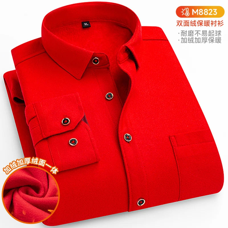 Winter Warm Shirts For Men Regular Fit Thicker Velvet Top Blouse Asia Plus Size Big Plaid Casual Clothing Long Sleeves Shirts