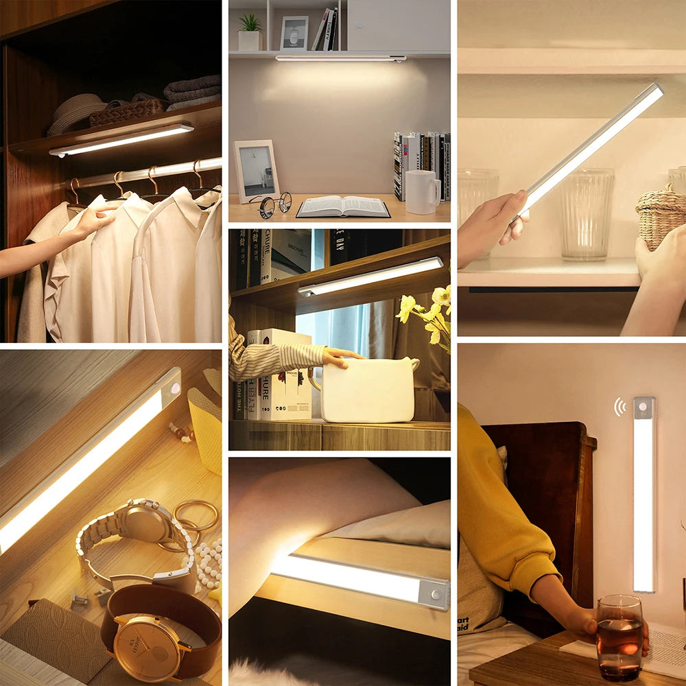 Cabinet Lights Motion Sensor LED Wireless USB Under Ultra Thin Night Light For Kitchen Cabinet Bedroom Wardrobe Indoor Lighting