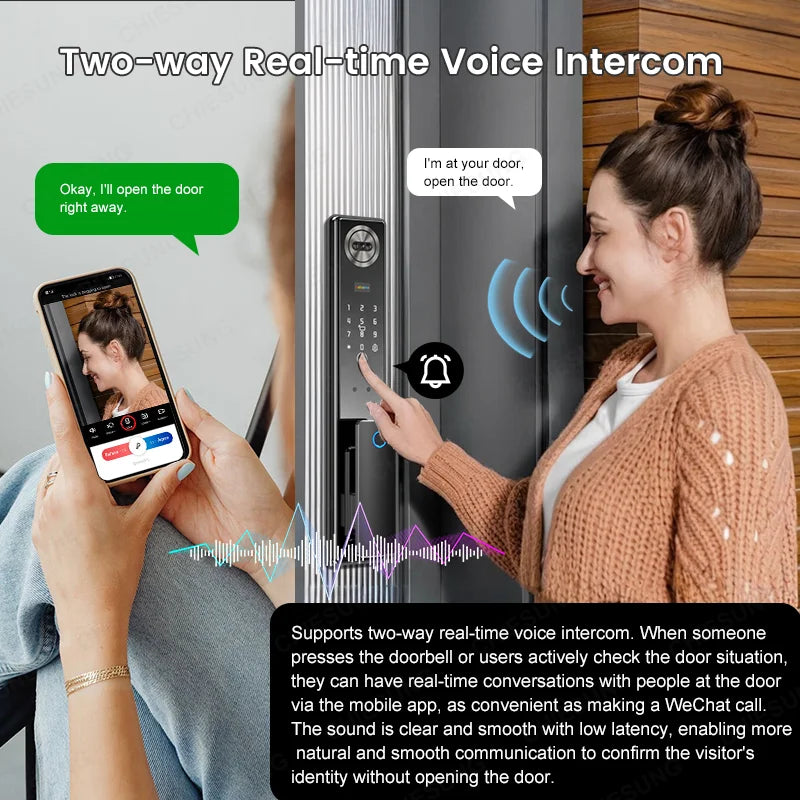 Wifi Tuya APP 3D Face Recognition Smart Door Lock With Camera Video Call Voice Intercom Digital Door Lock Automatic Door Lock