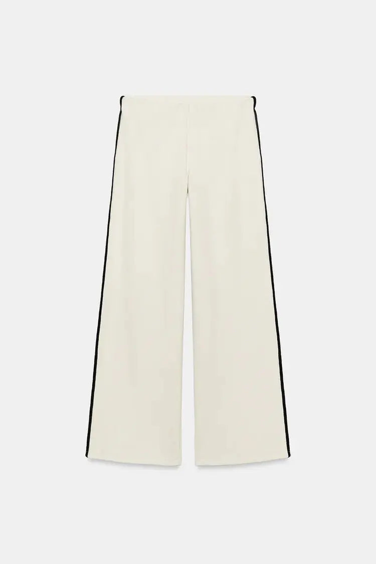 No-Sleeve round Neck Rope Knot Top with Wide Leg Pants Straight Cut Color Block Design Women's Fashion Set Autumn Collection