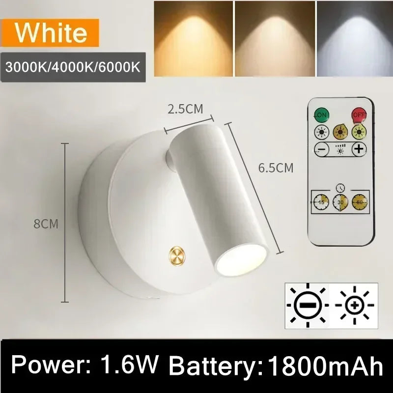 USB Rechargeable with Touch Switch Black Dimmable LED bedroom Wall Light White Magnet Magnetic base for Bedside Study Reading