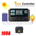 Solar Charge Controller 100A PWM LCD Display 12V/24V Dual USB 5V Output Panel Battery Regulator Intelligent