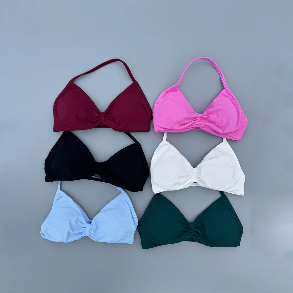 Sports Strappy Bra Yoga Underwear Women Gym Crop Top Running Exercise Backless Bra Support ActiveWear Fitness Workout Halter
