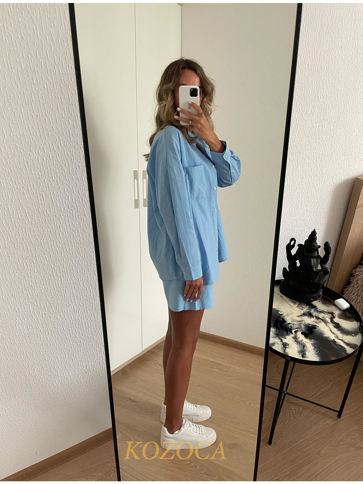 Summer Two Piece Set Women Shorts Suit Green Lapel Long Sleeve Shirts Sets Female Elegant Casual High Waist Pants Lady Outfits
