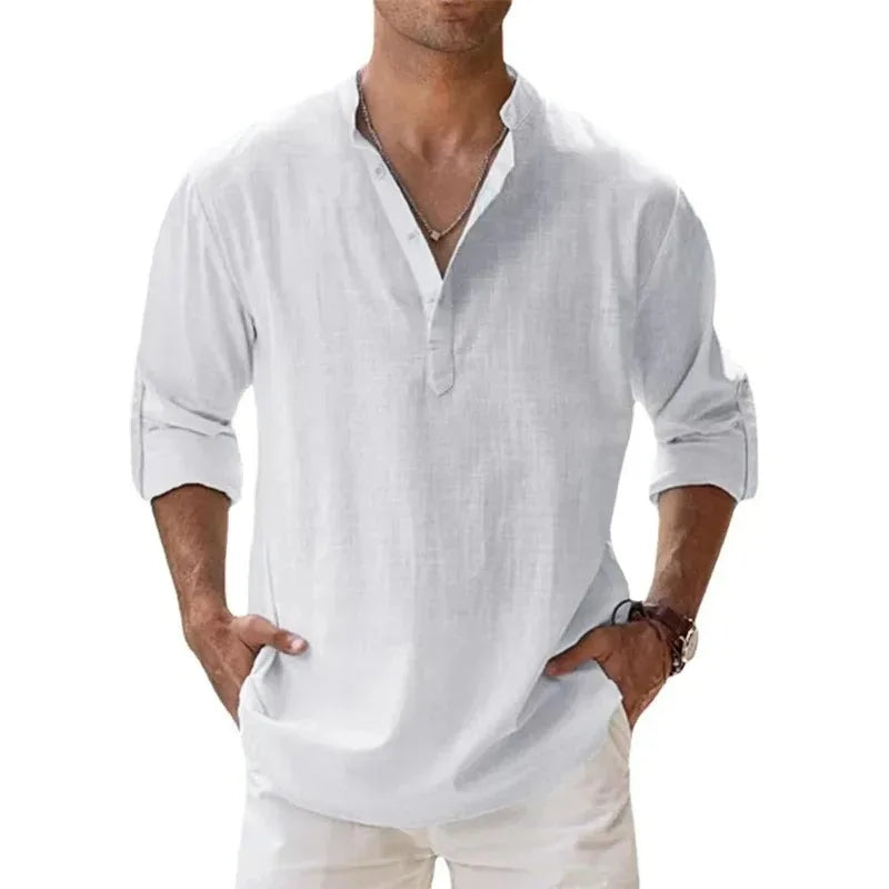 Spring New Men's Casual Slim Fit Polo Shirt Solid Color Breathable Button Long Sleeved Top Refreshing and Comfortable T-shirt