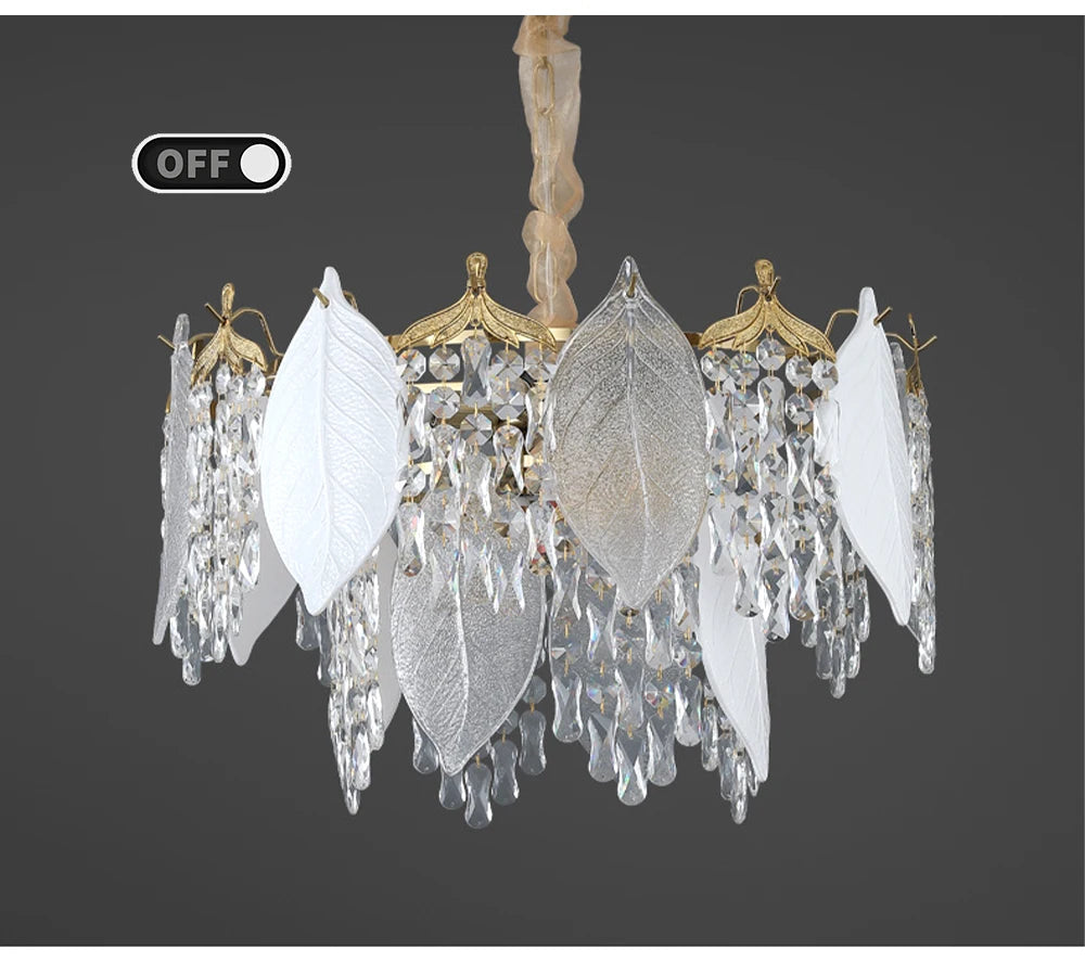 Luxury Porcelain Glass Leaves Chandelier Modern Crystal Hanging Lamps Home Decor Lighting Lustre Villa Living Room Pendant Light