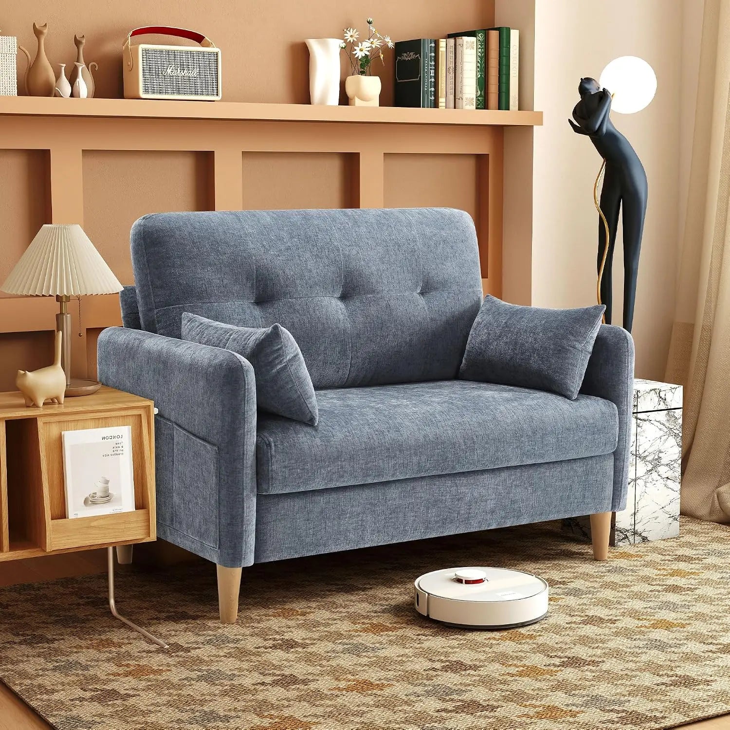 47" Chenille Loveseat with Pillow & Removable Cover for Small Space Bedroom Apartment Dorm Office, Customized