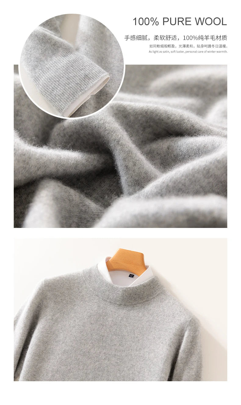 Autumn and Winter Half-high Neck 100% Pure Wool Men's Long Sleeve Leisure Sweater Knitwear