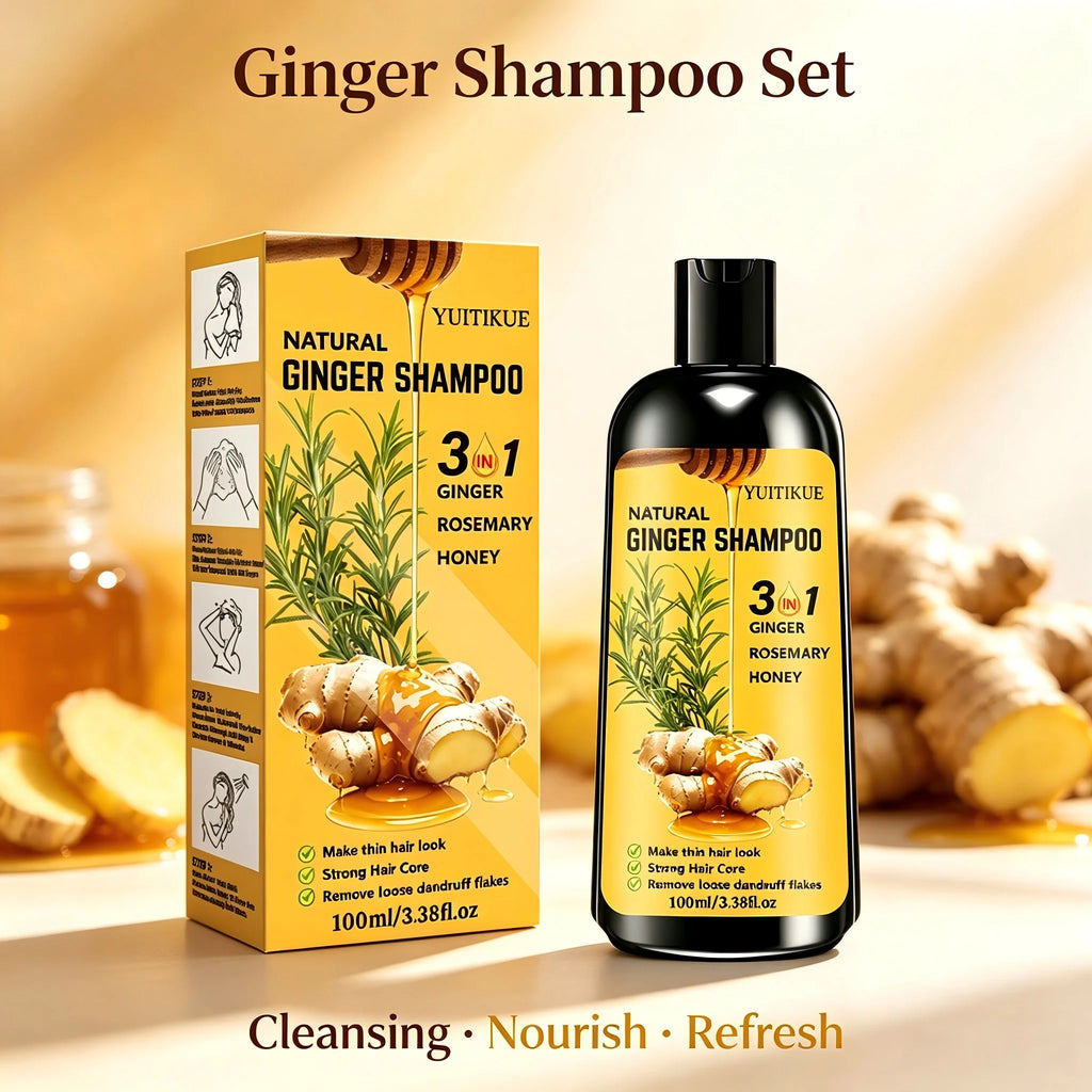 3 In 1 Ginger Rosemary Honey Shampoo Natural Hair Care Strengthen Hair Anti Dandruff Scalp Shampoo for Thinning Hair
