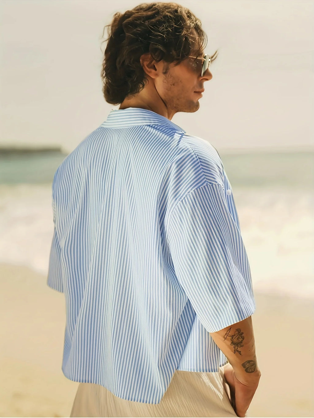 Men's Striped Comfortable Short Sleeved Shirt, Suitable for Spring and Autumn Wear, Suitable for Festivals and Daily Outings