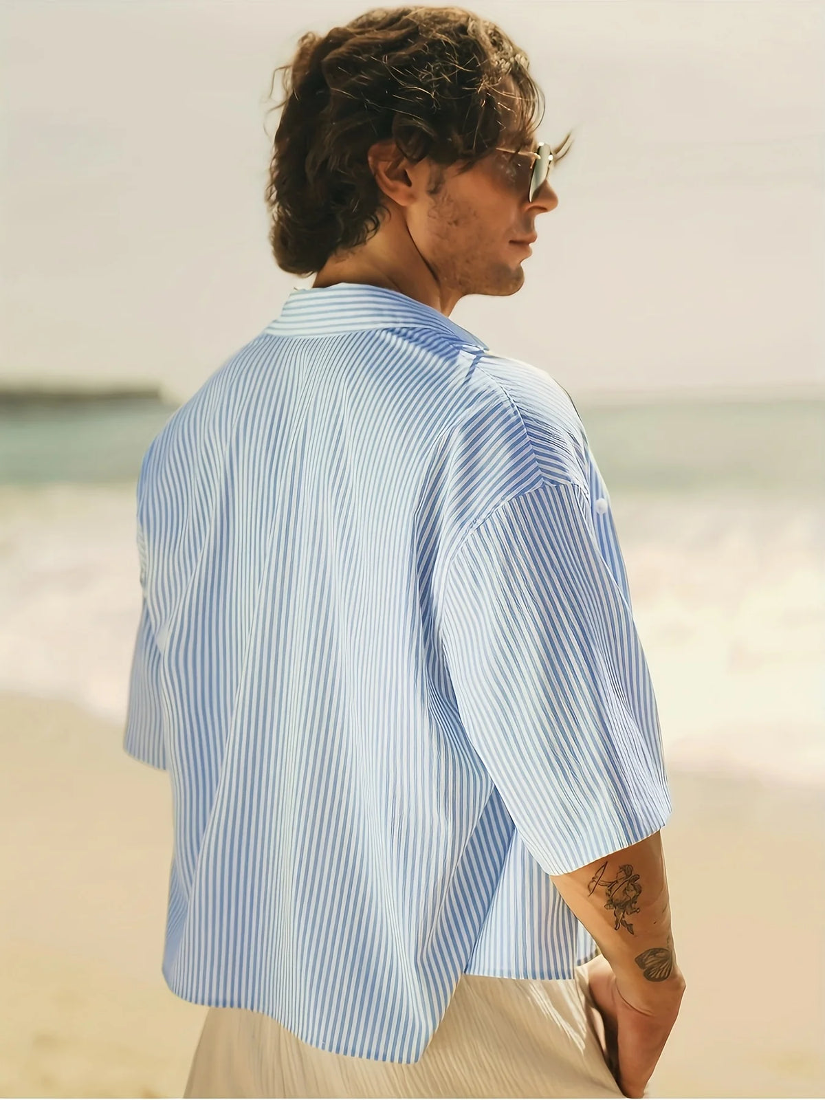 Men's Striped Comfortable Short Sleeved Shirt, Suitable for Spring and Autumn Wear, Suitable for Festivals and Daily Outings