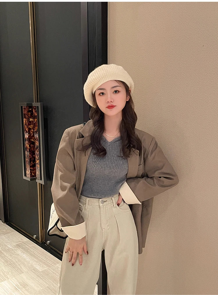 2026 Basic V-neck Chic  Autumn Winter Pullover Women Female Knitted Ribbed Sweater Slim Long Sleeve Badycon High Quality Sweater