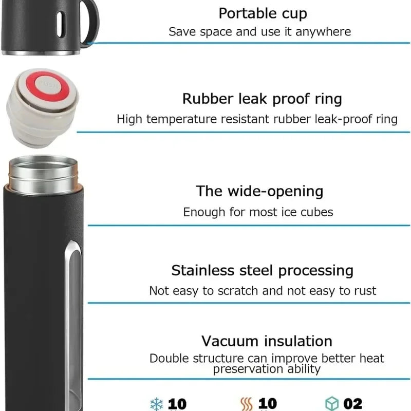 Coffee Thermos Stainless Steel Vacuum-Insulated Water Bottle  Insulated Bottle with Cup for Hot & Cold Drink Outdoor Travel Mug