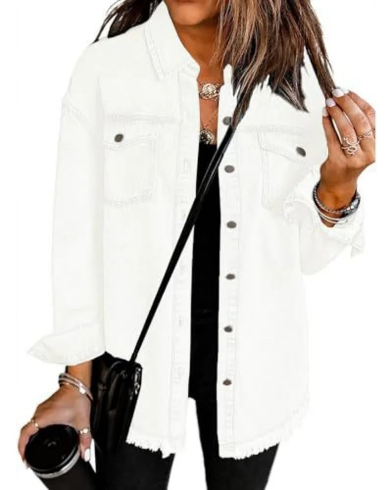 Women's Trendy Washed Denim Jacket New Spring Autumn Trimmed Edges Casual Classic Fit Jeans Jacket for Ladies