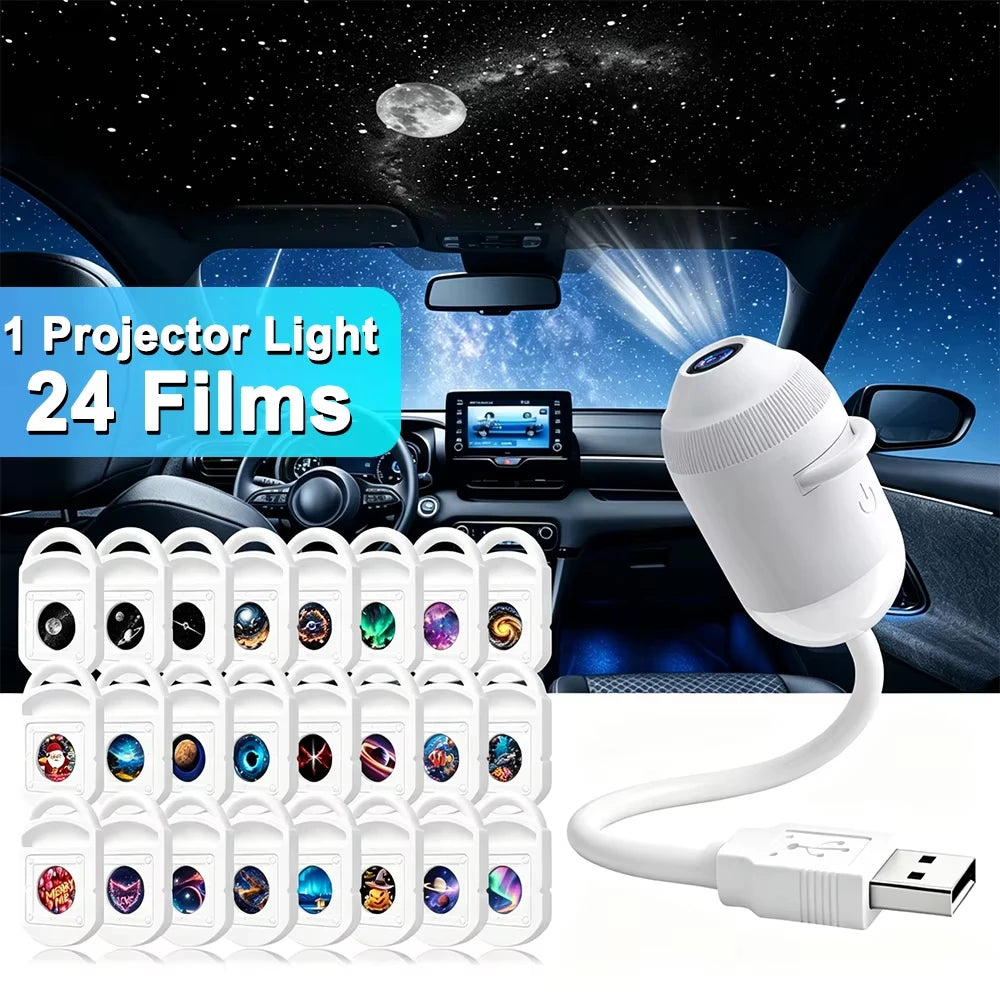 USB Car Interior Roof Star Galaxy Projection Ambient Lighting 360° Adjustable Starry Sky Ambient Projector Light Touch Control