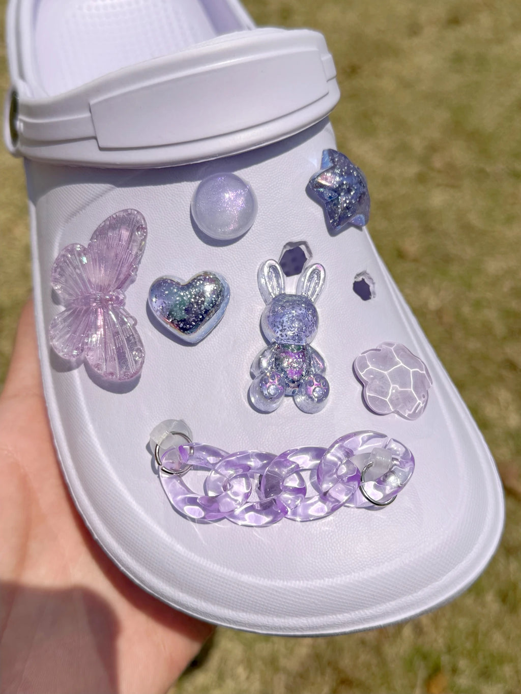 14 pieces (Purple Rabbit Love Star) Shoe Accessories - detachable DIY trim, crystal chain multi-function shoe clip accessories