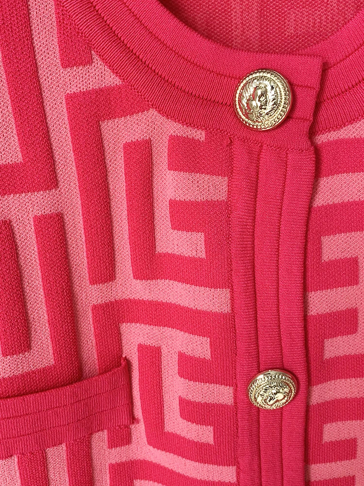 HIGH STREET Newest 2026 Designer Jacket Women's Lion Buttons Monogram Geometric Jacquard Knitted Sweater Cardigan