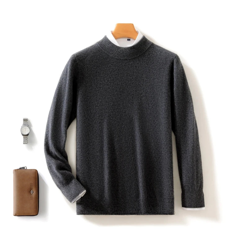Autumn and Winter Half-high Neck 100% Pure Wool Men's Long Sleeve Leisure Sweater Knitwear