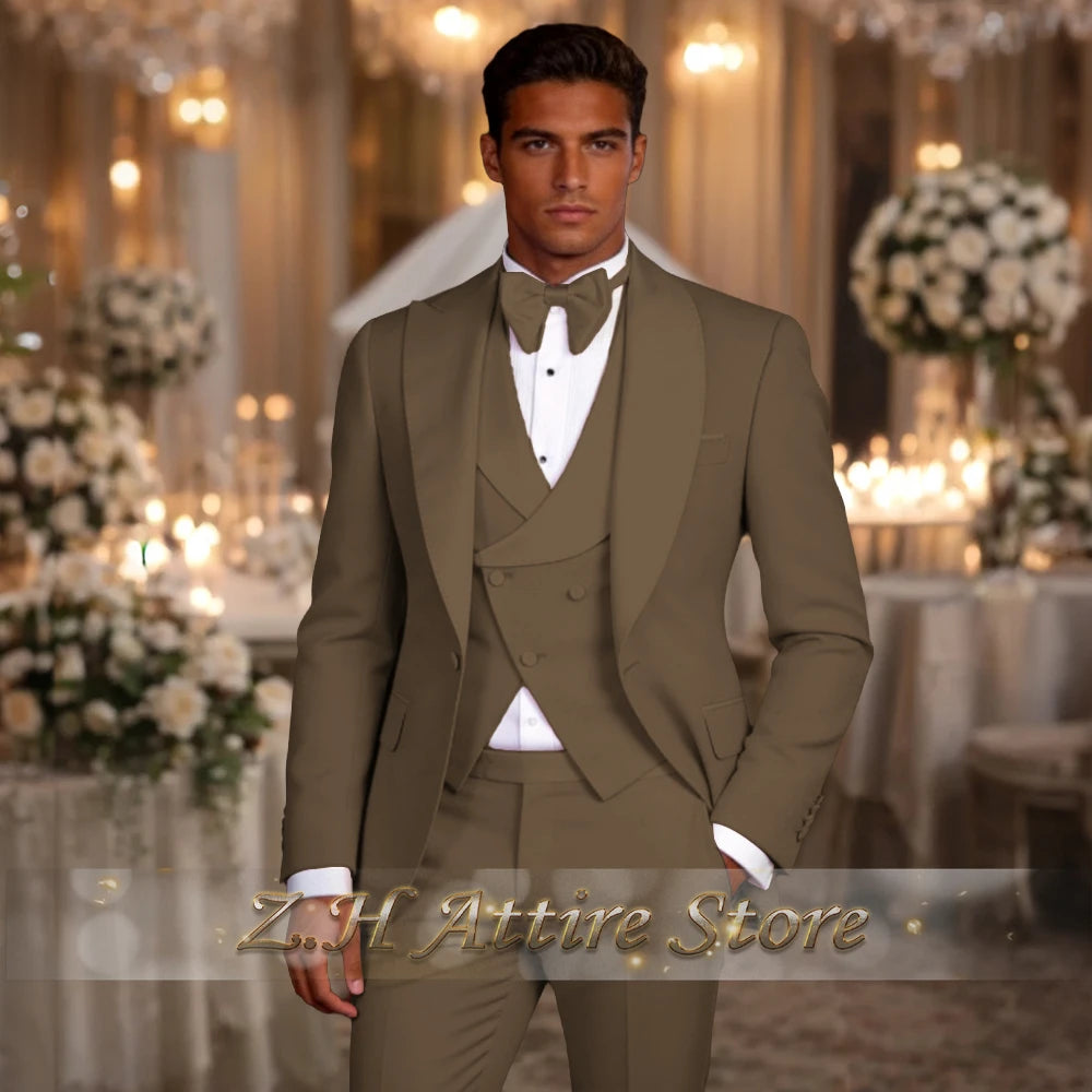 Elegant Pink Men's 3pcs Suit Spliced Satin Lapel Jacket Vest Pants Custom-Made Set for Wedding Groom Cocktail Birthday Party