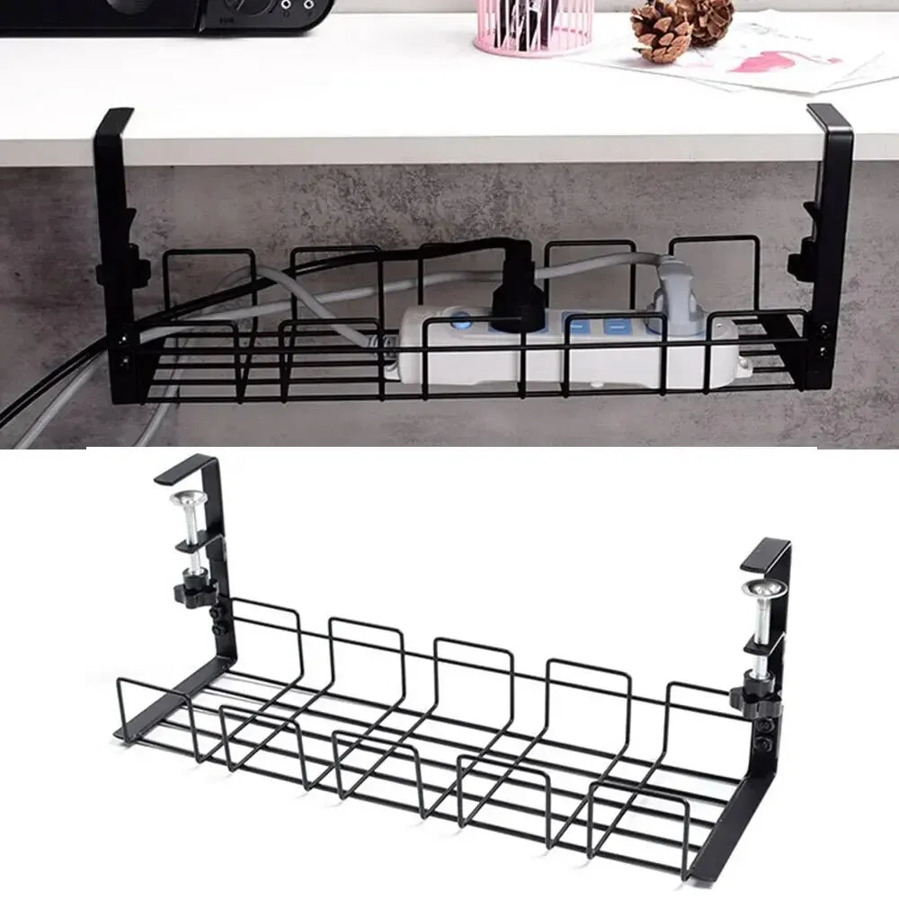 Home Office Desk Wire Organizer No Punching Kitchen Storage Accessories Under Table Storage Rack Metal Cable Management Tray 