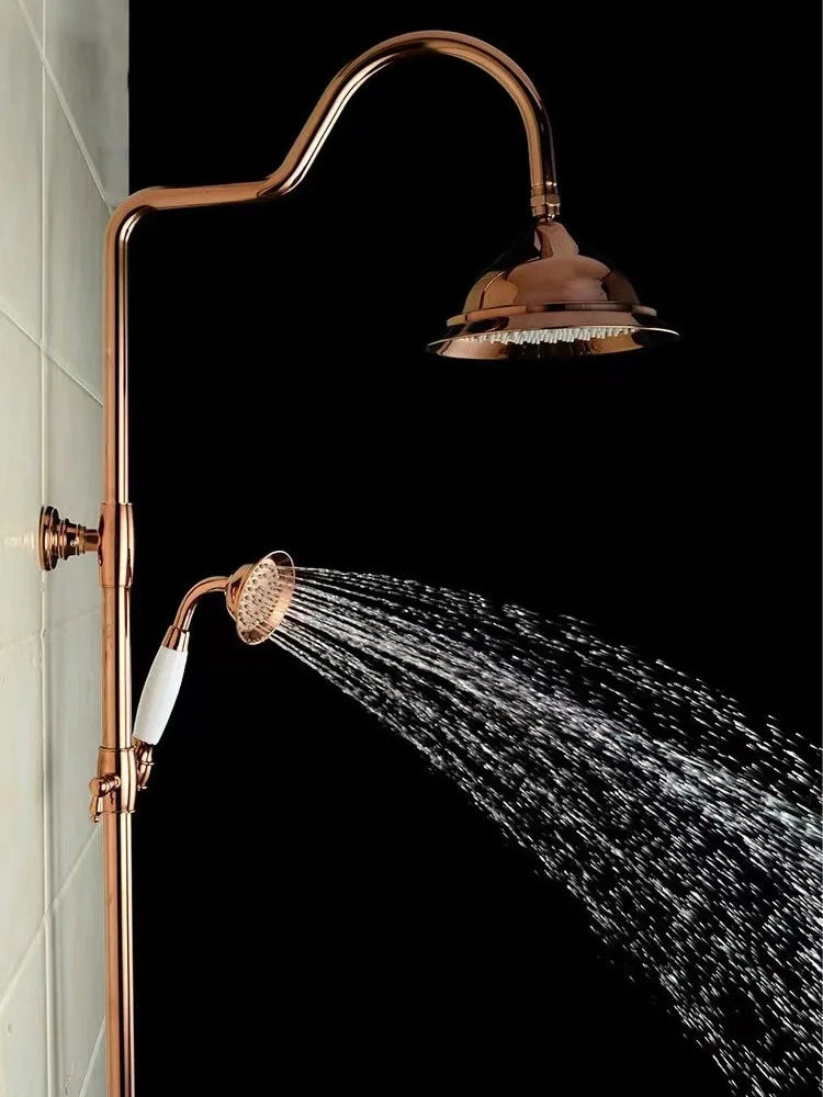 8 Inch Round Ceramic Handle Shower Head Bathroom Solid Brass Copper Rain Shower Head Waterall Hand Shower