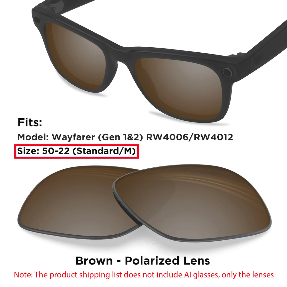 Photochromic & Polarized Replacement Lenses For Ray-Ban Meta Wayfarer RW4006 / RW4008 / RW4012 Gen1/2 AI Smart Glasses Lens