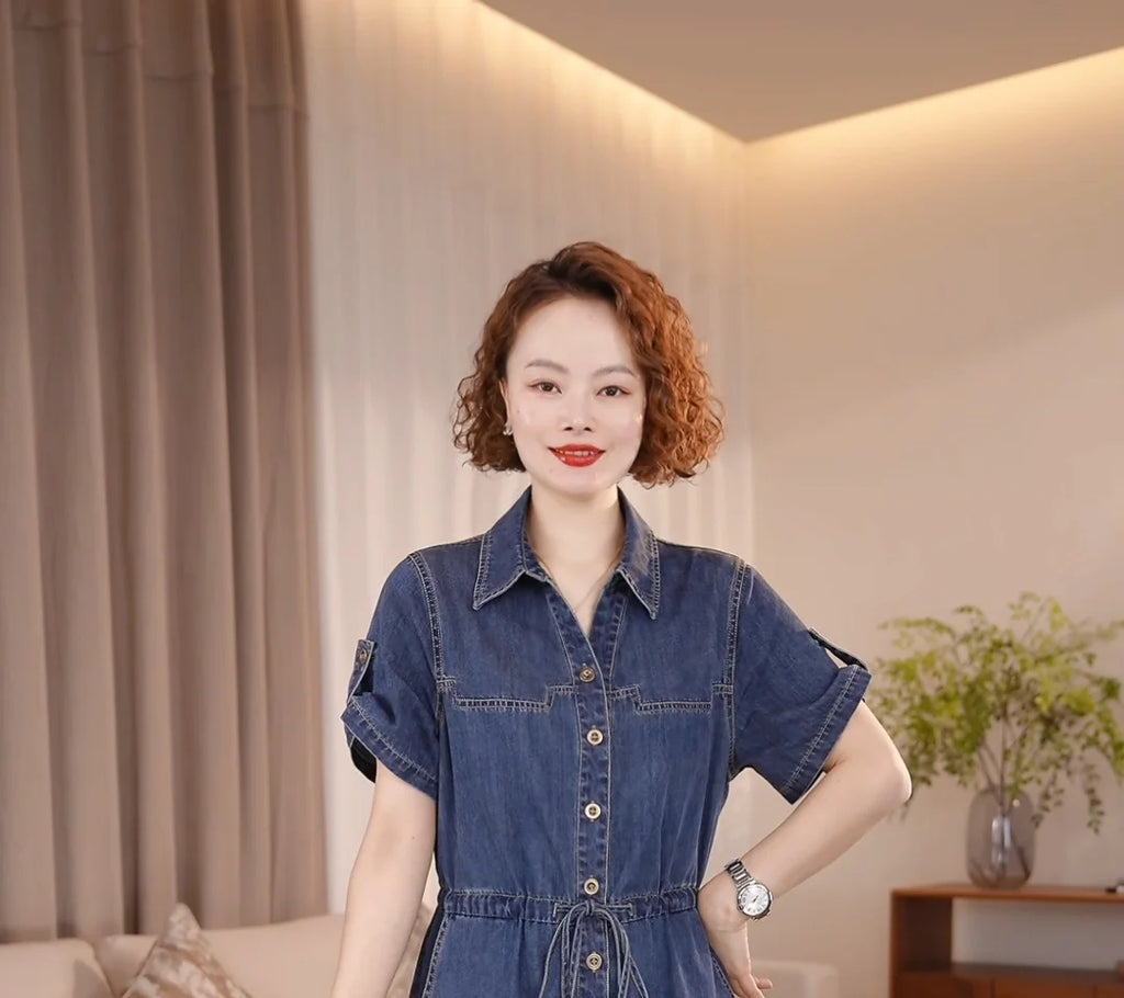 Denim Dress For women Summer 2026 New Female Single Breasted Short sleeved Slim Temperament Casual Dresses With pockets