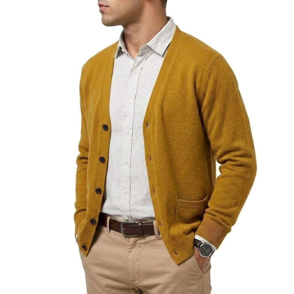 Mens VNeck Open Cardigan Jumper Button Front Knit Apparel Long Sleeve Knit Sweat Tops with Pockets Outer Garment for Males