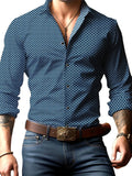 2025 men's printed casual shirt with breathable long sleeves and lead buttons suitable for spring and autumn