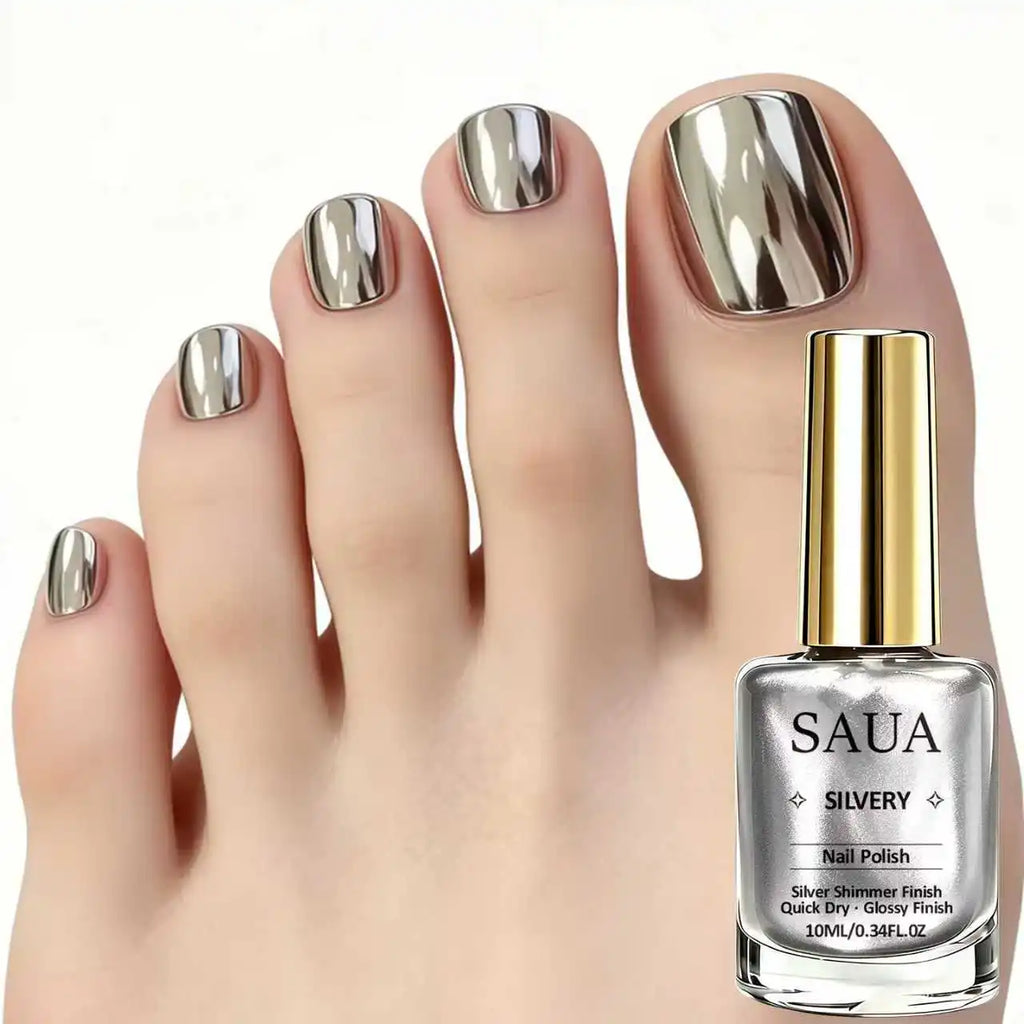Silver Metallic Nail Polish—Quick-Drying, No UV Lamp Required, Mirror-Like Finish; the Perfect Choice for a Holiday Gift.
