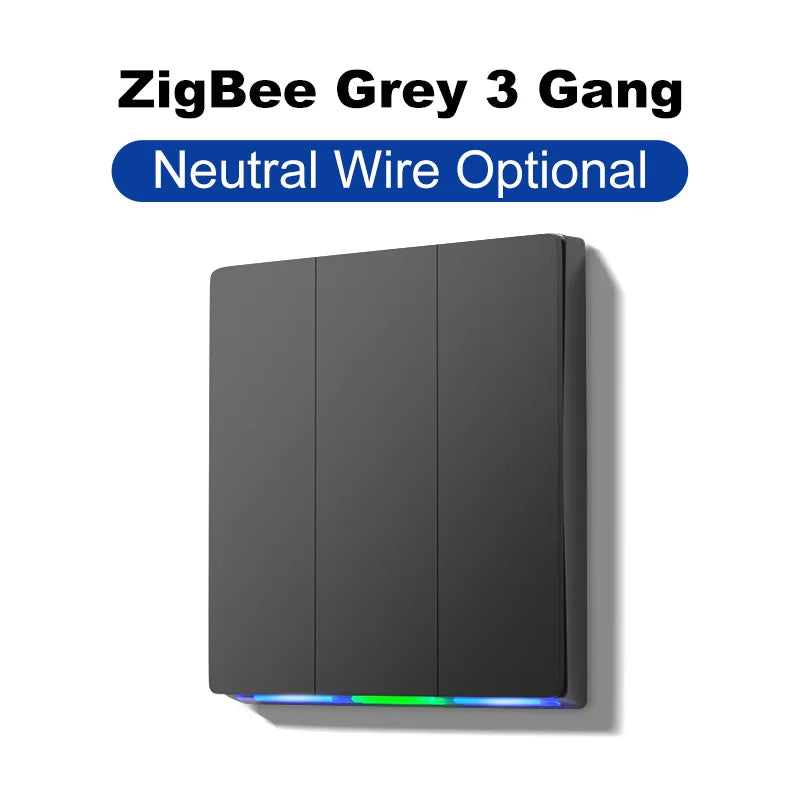 GIRIER ZigBee Wall Switch Tuya Smart Button Light Switches 1/2/3/4 Gang Support Neutral or without Neutral Wire Works with Alexa