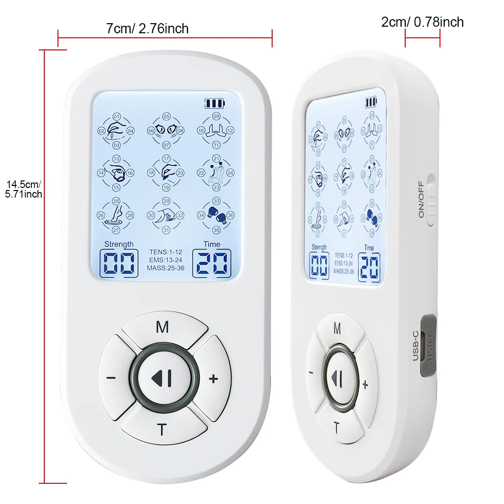 Professional 36 Modes TENS Pulse Rechargeable Machine EMS Muscle Stimulator Back Waist Body Massage Relax Electrostimulator Use